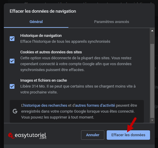 booster chrome 6 effacer les donnees