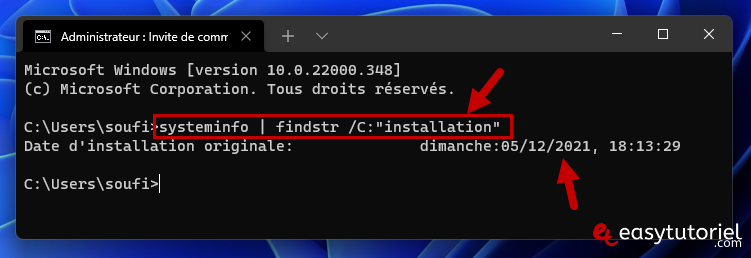 systeminfo findstr installation date cmd invite de commandes