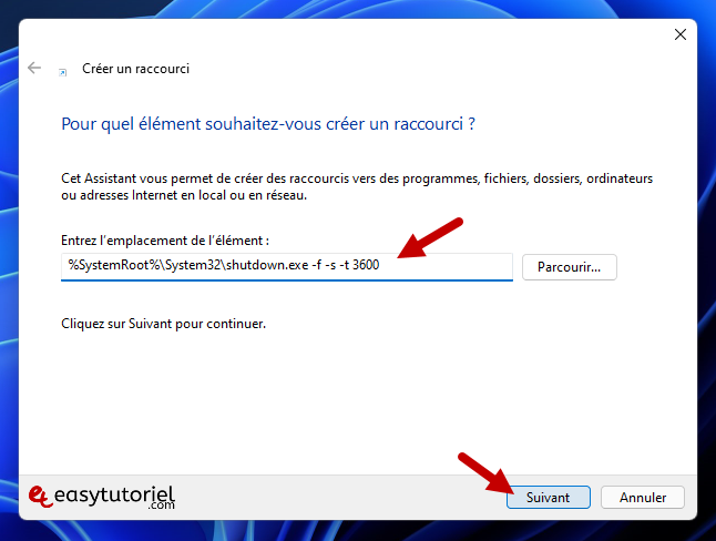 raccourci shutdown 2