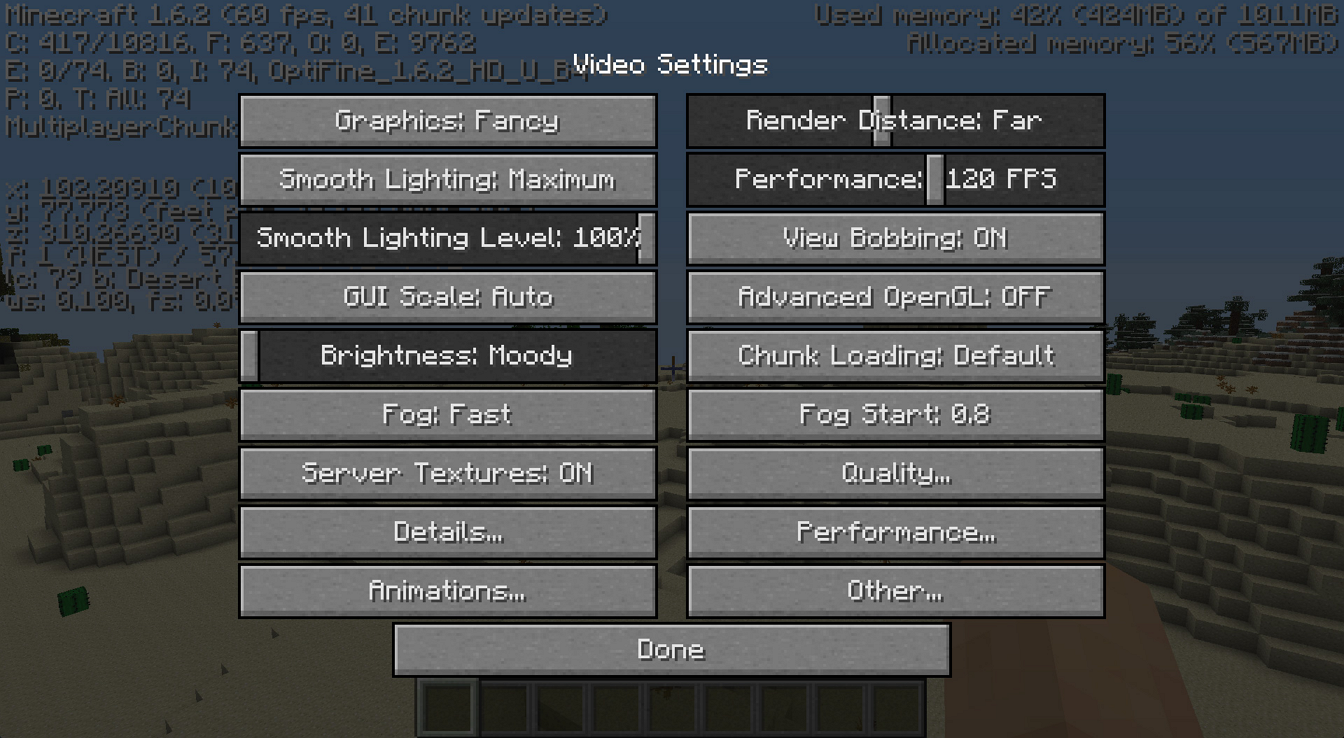 minecraft video settings