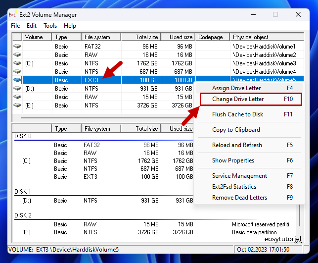 ext4 windows 11 assign drive letter
