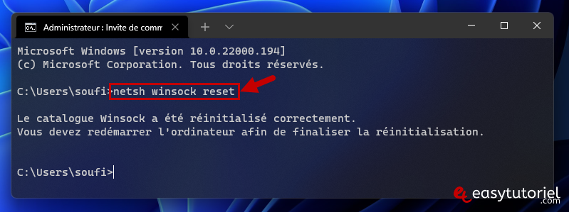 reparer dns probe finished nx domain 10 netsh winsock reset cmd