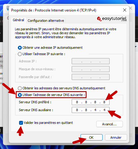 reparer dns probe finished nx domain 7 utiliser adresse serveur dns suivante