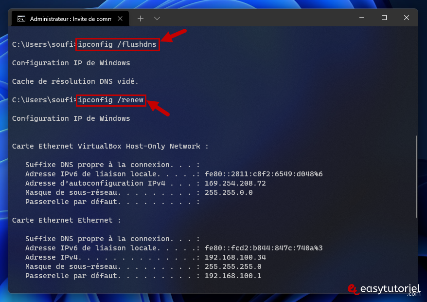 reparer dns probe finished nx domain 9 cmd ipconfig flushdns renew