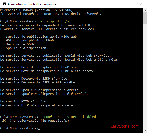 10 port 80 arreter service http sys