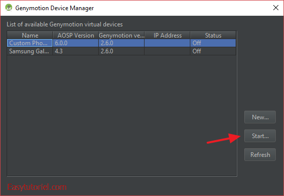 17 genymotion device manager choix terminal virtuel