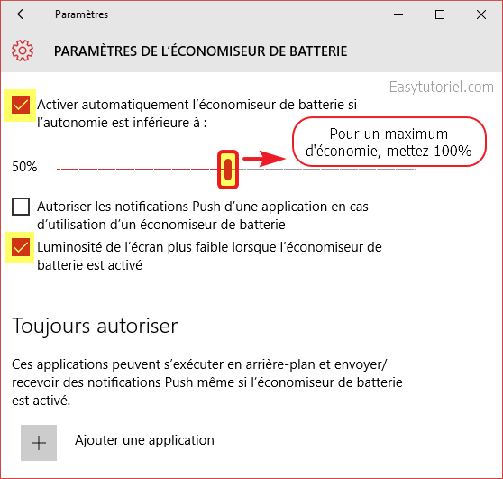 4 parametres economiseur batterie