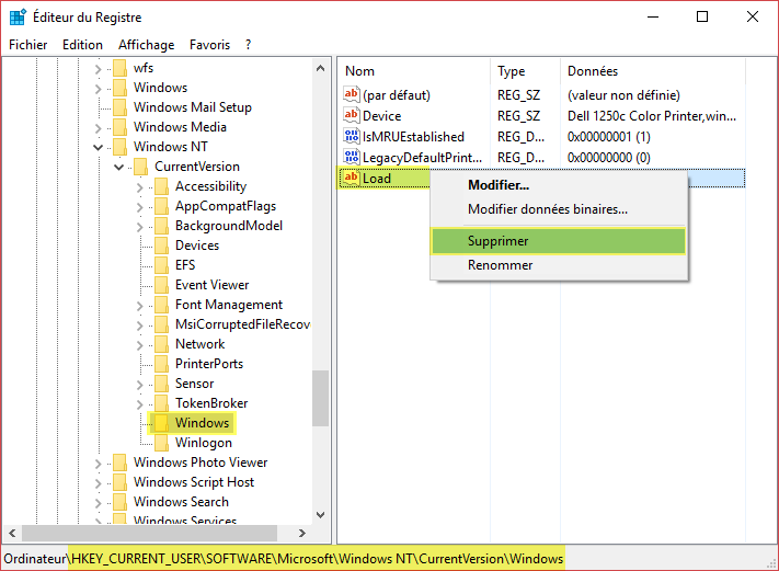 registre supprimer load reparer explorer exe