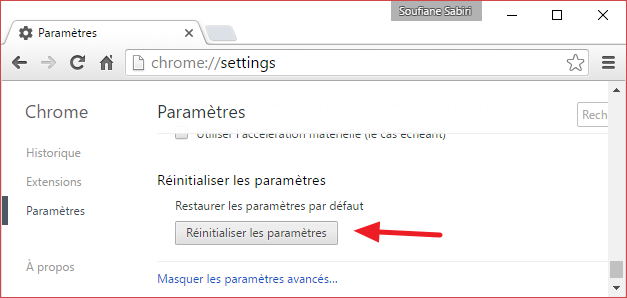 reinitialiser les parametres