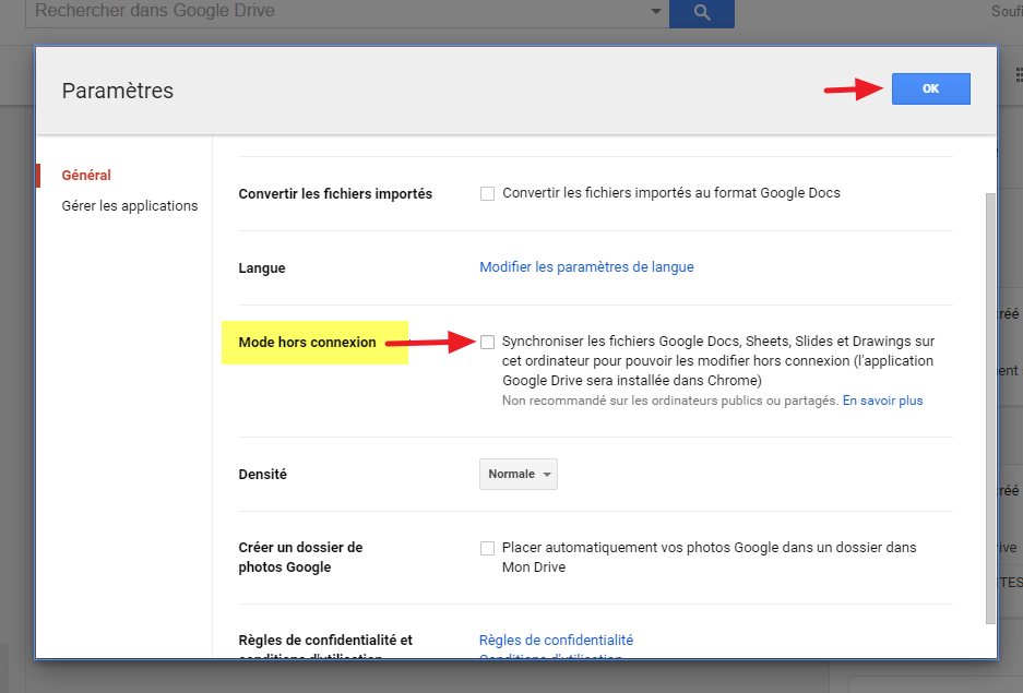 2 google drive activer synchronisation hors ligne