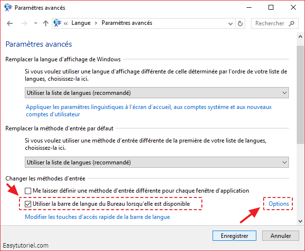 4 utiliser barre de langues lorsqu elle est dispo options