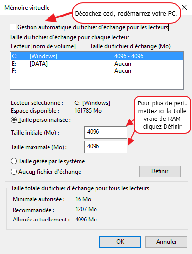 8 decocher gestion automatique du fichier d echange