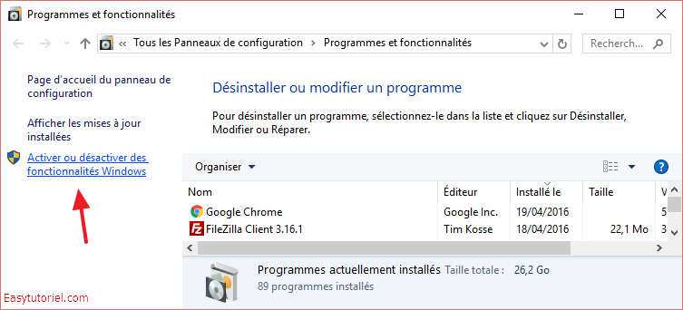 programmes fonctionnalites windows