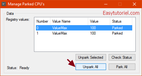 manage parked cpu unpark all