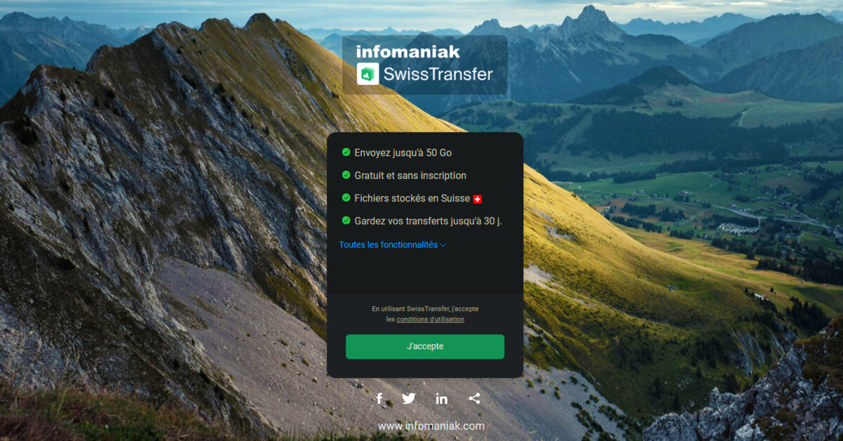 SwissTransfer Transferer jusqua 25Go par fichier gratuitement