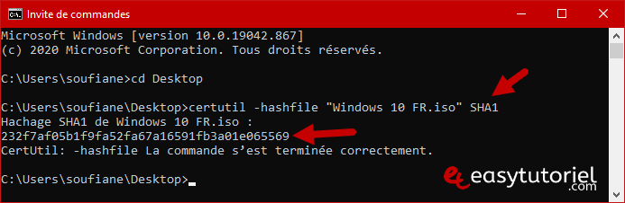 hash md5 integrite fichier identique verifier windows 10 15 invite des commandes