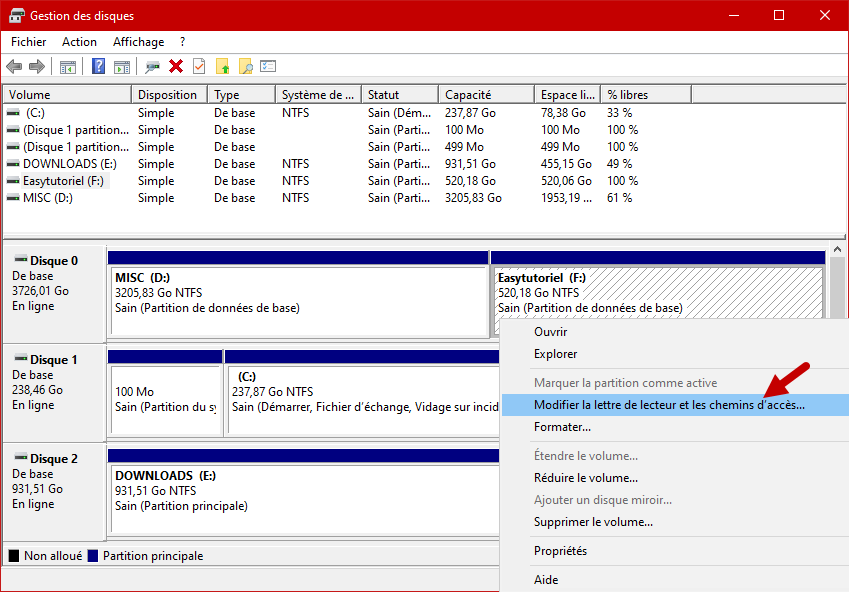 changer lettre disque partition peripherique windows 10 3