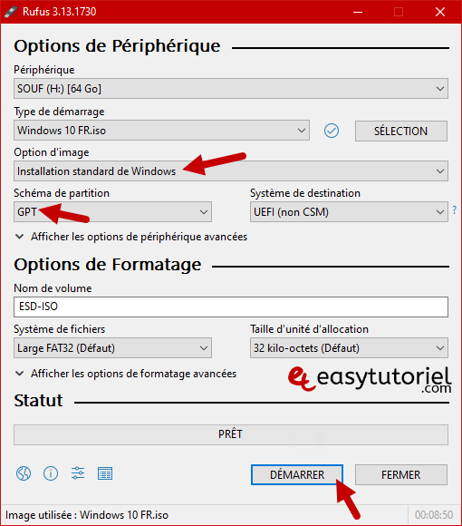 creer cle usb bootable demarrable rufus windows 10 10