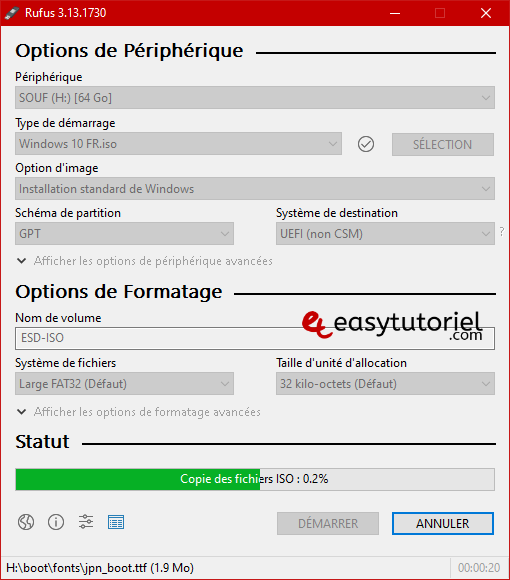 creer cle usb bootable demarrable rufus windows 10 12