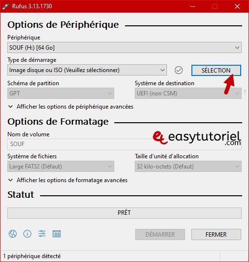 creer cle usb bootable demarrable rufus windows 10 8