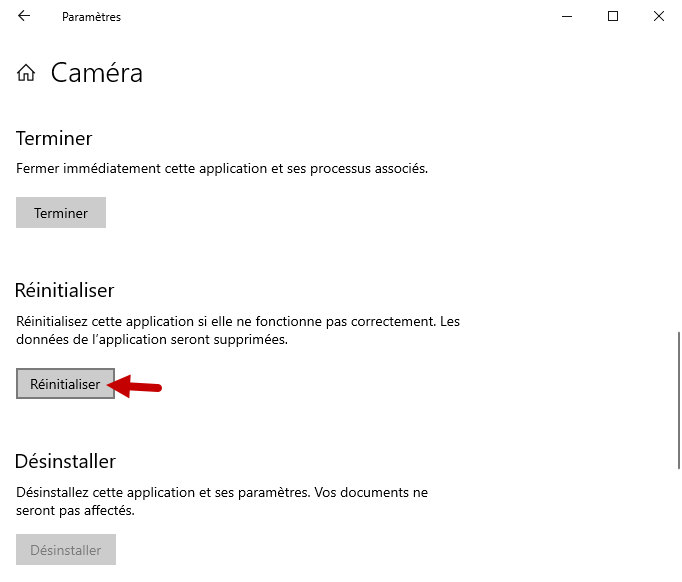 reinitialiser application windows 10 4