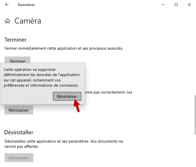 reinitialiser application windows 10 5
