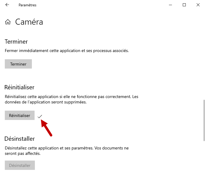 reinitialiser application windows 10 6
