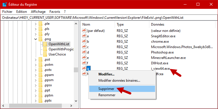 supprimer programme de ouvrir avec windows 10 8