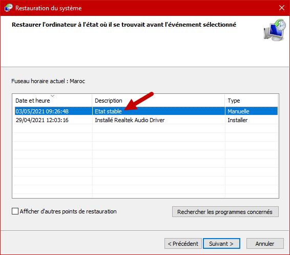creer un point de restauration windows 10 10