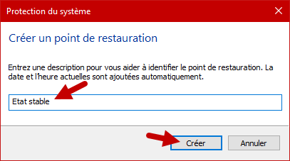 creer un point de restauration windows 10 5
