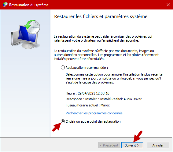 creer un point de restauration windows 10 9
