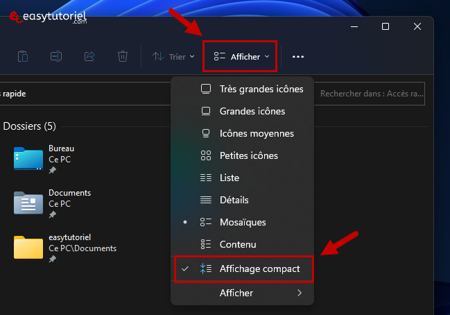 activer affichage compact windows 11 2