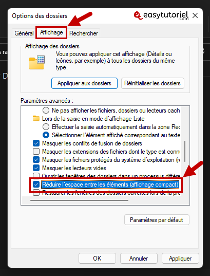 activer affichage compact windows 11 4
