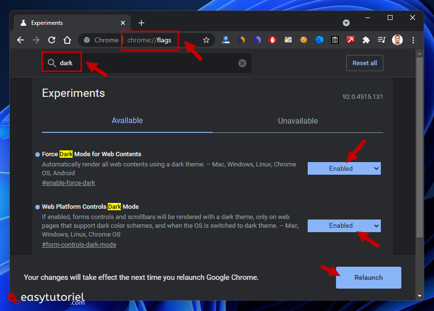 activer mode sombre tous les sites chrome web contenu pages web pc windows 11 10 android 1 dark mode force flags