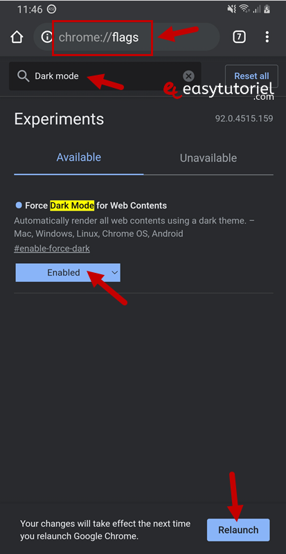 activer mode sombre tous les sites chrome web contenu pages web pc windows 11 10 android 3 android