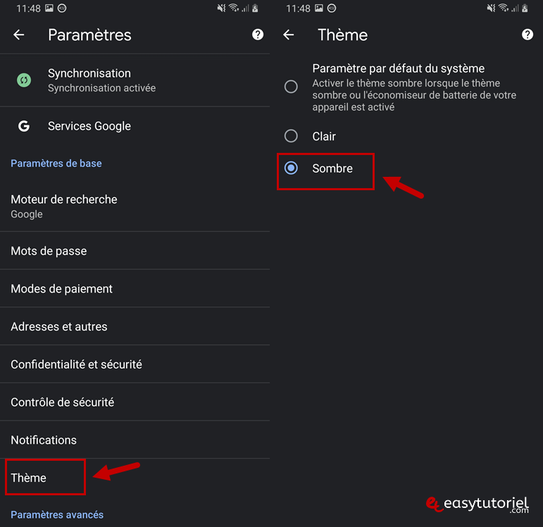 activer mode sombre tous les sites chrome web contenu pages web pc windows 11 10 android 5