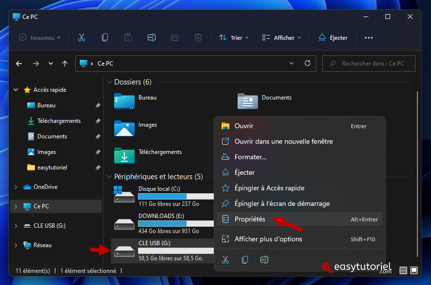 augmenter capacite cle usb gratuitement windows 11 1 proprietes