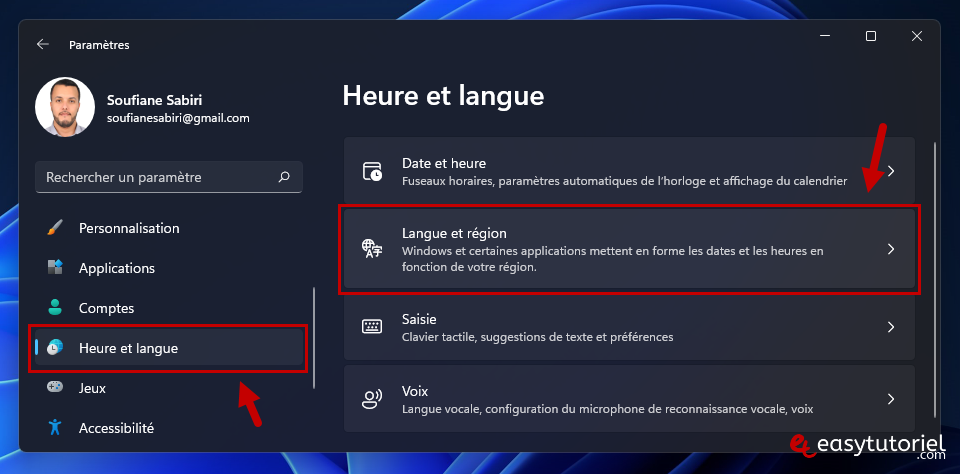 changer langue affichage windows 11 1 langue et region parametres