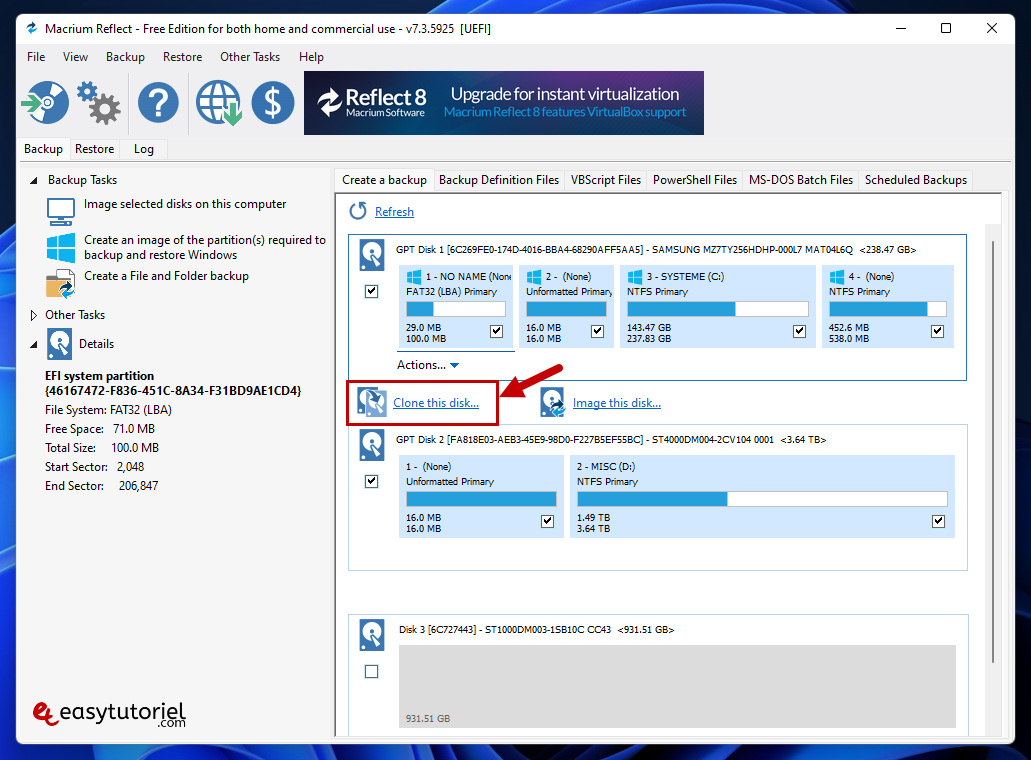 cloner disque dur ssd cle usb partition systeme rapide gratuit Macrium Reflect 5 clone this disk