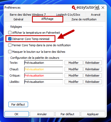 core temp temperature cpu processeur pc windows 11 6 demarrer core temp minimise