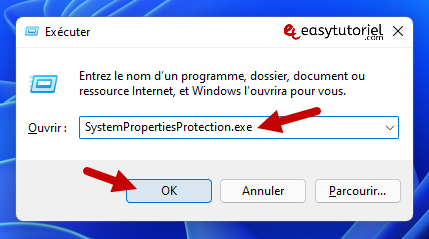 creer point de restauration windows 11 1 systempropertiesprotection executer run