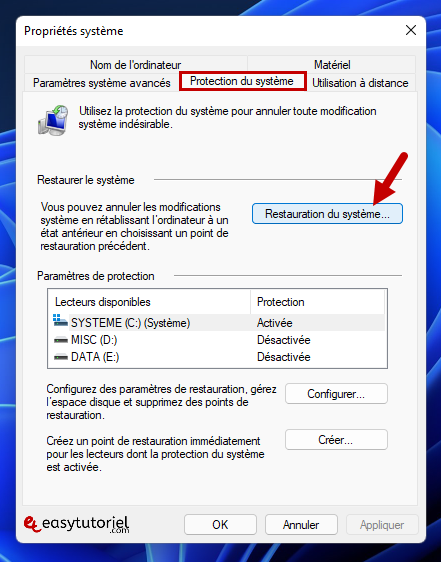 creer point de restauration windows 11 6