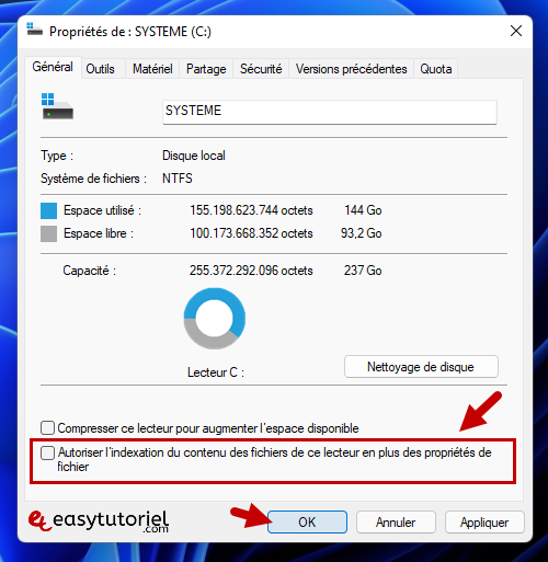 disque usage 100 gestionnaire des taches 13 autoriser l indexation du contenu