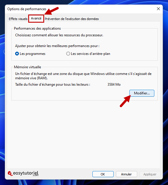 disque usage 100 gestionnaire des taches 9 modifier memoire virtuelle