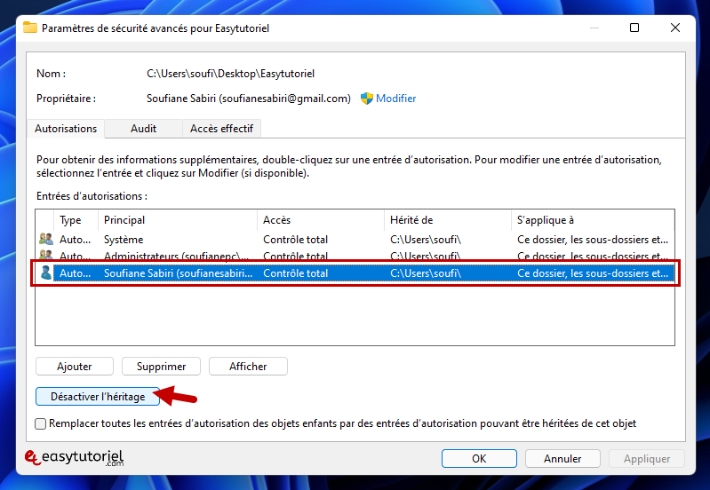 empecher utilisateur de supprimer dossier fichier windows 11 3 desactiver heritage
