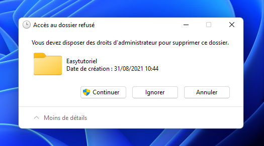 erreur suppresion dossier windows 11