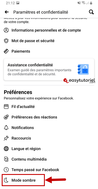 facebook mode sombre dark mode windows android pc mobile navigateur 5