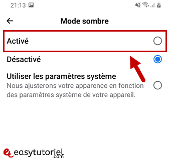 facebook mode sombre dark mode windows android pc mobile navigateur 6