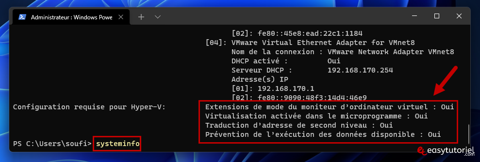installer hyper v virtualisation windows 11 machine virtuelle 1 systeminfo cpu