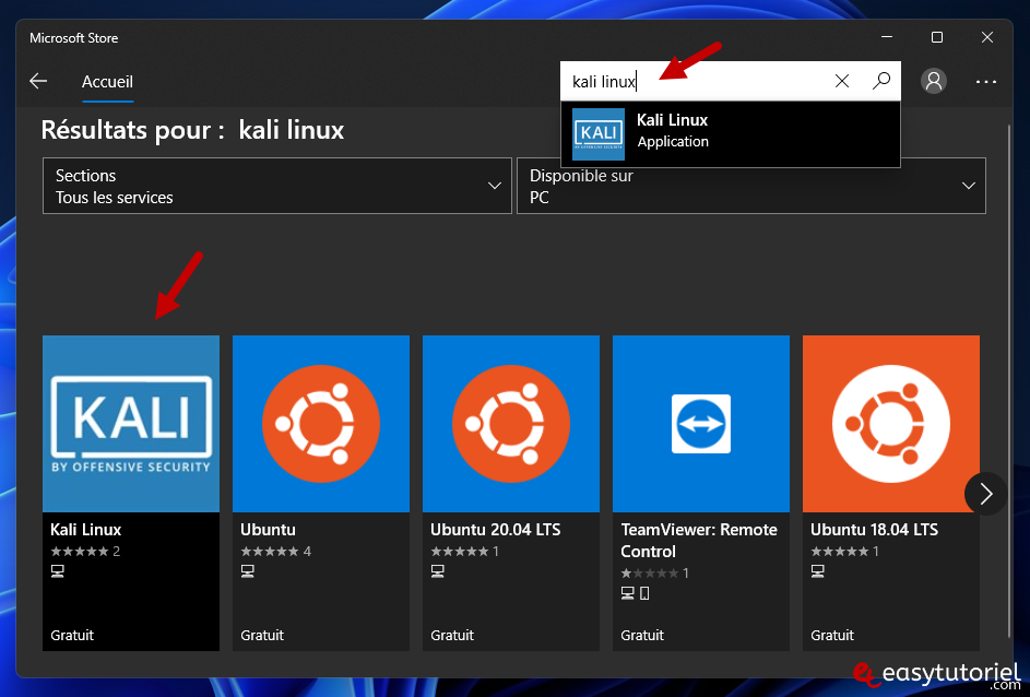 installer kali linux wsl windows 11 windows terminal unix sous systeme 5 microsoft store